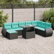 9-piece Lounge Set with Cushions Poly Rattan Acacia Black