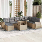 9-delige Loungeset met kussens poly rattan beige