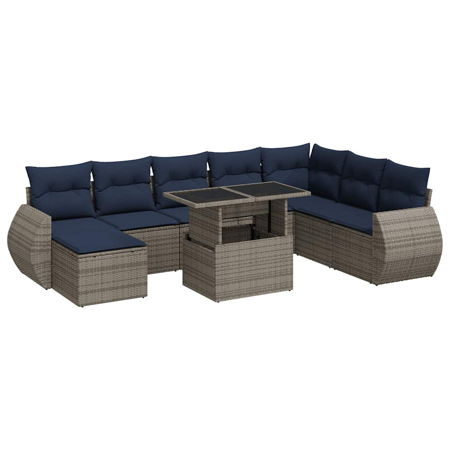 11-delige Loungeset met kussens poly rattan acacia grijs