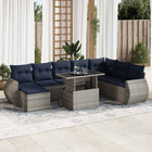 9-piece Lounge Set with cushions poly rattan acacia grey
