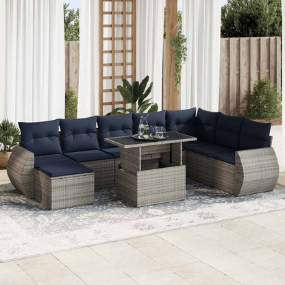 11-delige Loungeset met kussens poly rattan acacia grijs