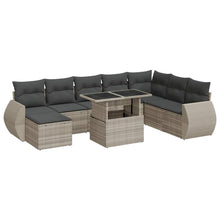 9-delige Loungeset met kussens poly rattan lichtgrijs