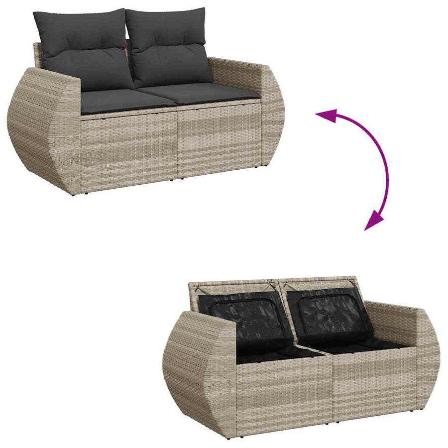 9-delige Loungeset met kussens poly rattan lichtgrijs