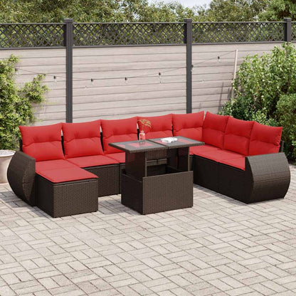 11-delige Loungeset met kussens poly rattan acacia bruin