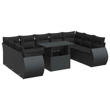 10-delige Loungeset met kussens poly rattan zwart