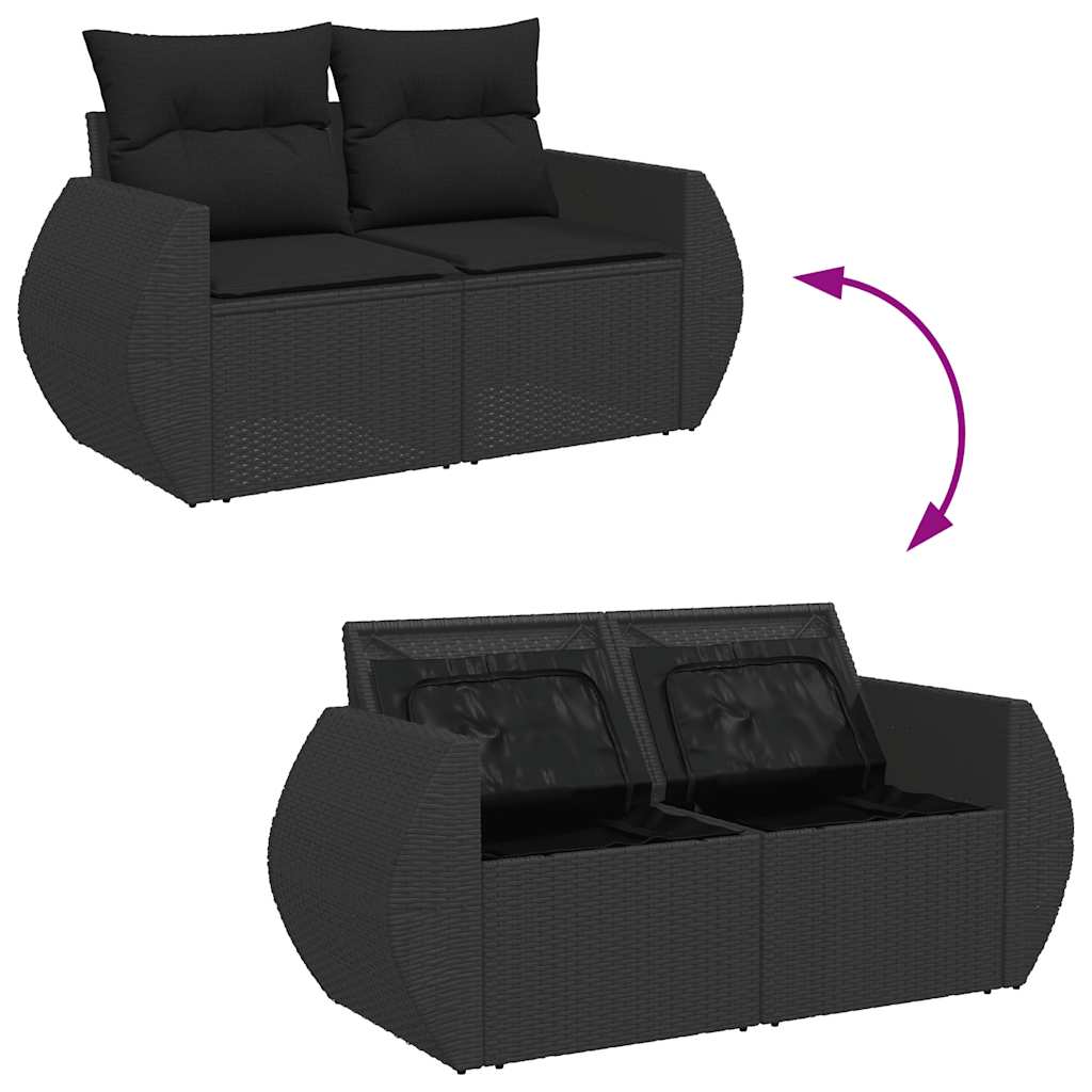 10-delige Loungeset met kussens poly rattan zwart