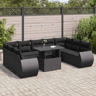 10-delige Loungeset met kussens poly rattan zwart