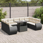 10-delige Loungeset met kussens poly rattan zwart