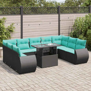 10-piece Loungeset with cushions poly rattan acacia black