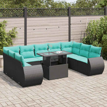 10-delige Loungeset met kussens poly rattan acacia zwart