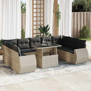 Loungeset 10-delig poly rattan lichtgrijs