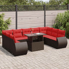 10-piece Lounge Set with Cushions Poly Rattan Acacia Brown