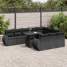 11-delige Loungeset met kussens poly rattan zwart