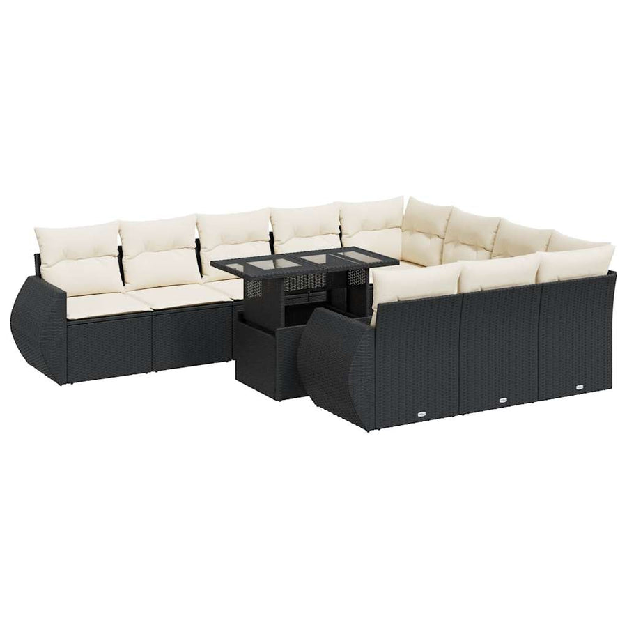 11-delige Loungeset met kussens poly rattan zwart