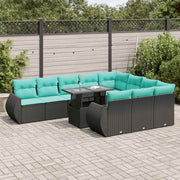 11-piece Loungeset with cushions poly rattan acacia black