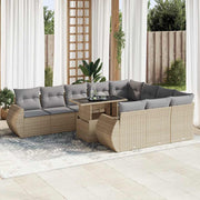 Tuinset 11-delig poly rattan beige met kussens