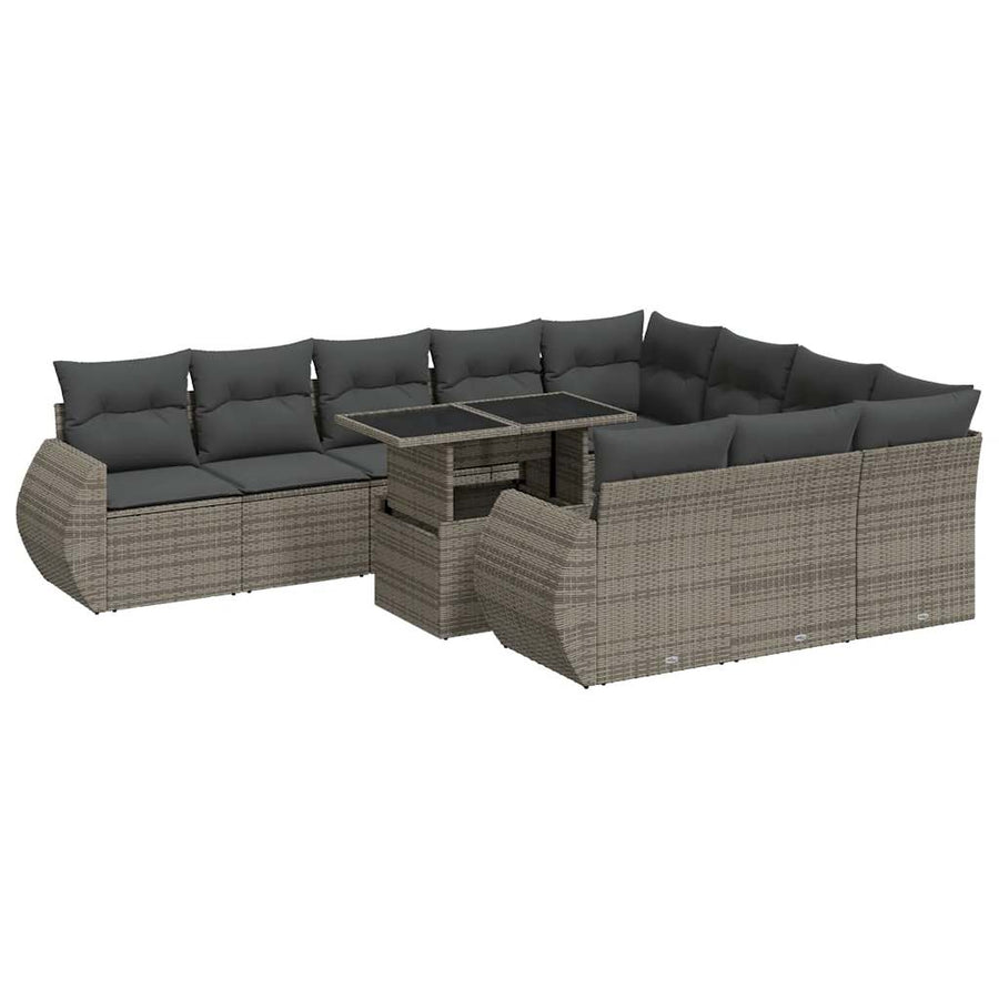11-delige Loungeset met kussens poly rattan grijs