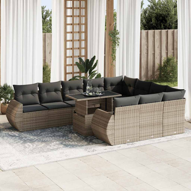 11-delige Loungeset met kussens poly rattan grijs