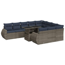 11-delige Loungeset met kussens poly rattan acacia grijs