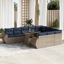 11-delige Loungeset met kussens poly rattan acacia grijs