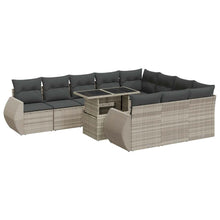 11-delige Loungeset met kussens poly rattan lichtgrijs