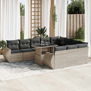 Loungeset poly rattan lichtgrijs 11-delig met kussens