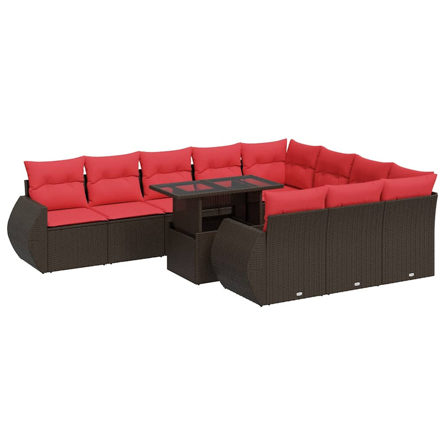 11-delige Loungeset met kussens poly rattan acacia bruin