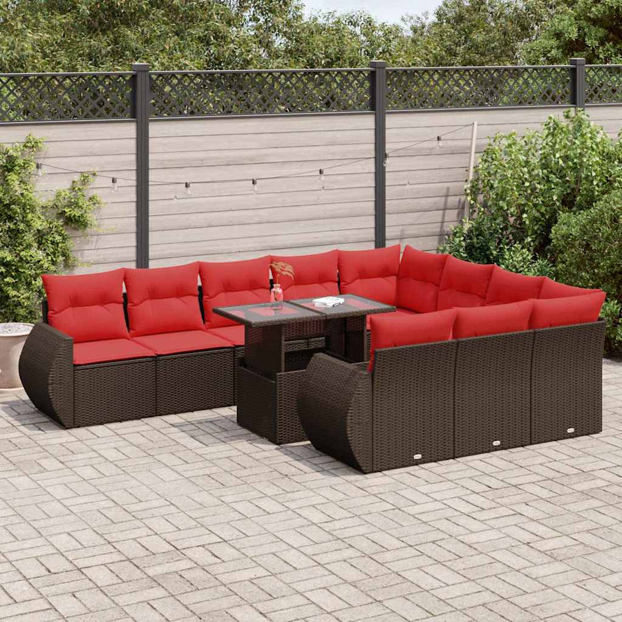 11-delige Loungeset met kussens poly rattan acacia bruin