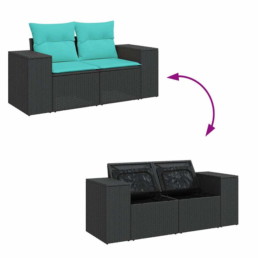 5-delige Loungeset met kussens poly rattan acacia zwart