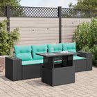 5-piece Lounge Set with Cushions Poly Rattan Acacia Black