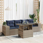 5-piece lounge set with cushions poly rattan acacia grey