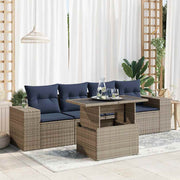 Loungeset 5-delig poly rattan acacia grijs