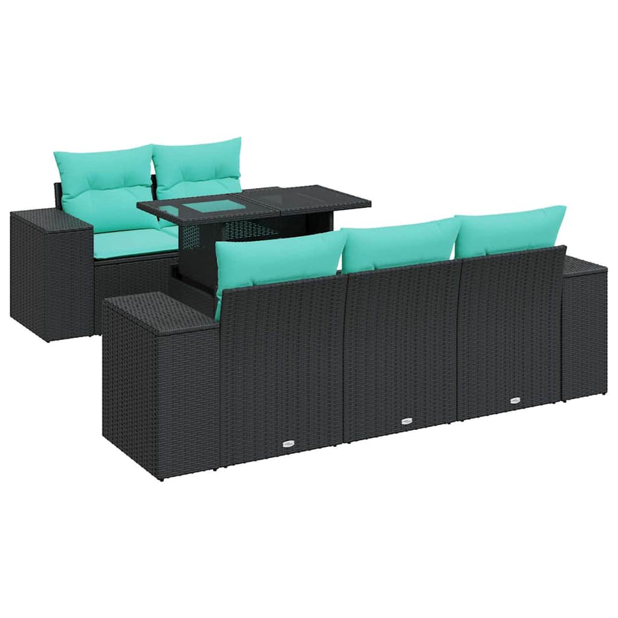 6-delige Loungeset met kussens poly rattan acacia zwart