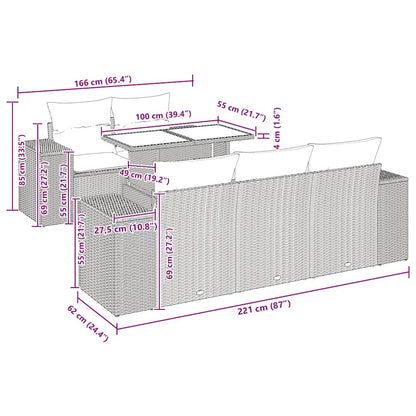 6-delige Loungeset met kussens poly rattan acacia zwart
