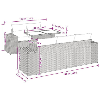 6-delige Loungeset met kussens poly rattan beige