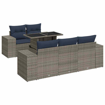 6-delige Loungeset met kussens poly rattan acacia grijs