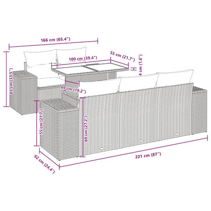 6-delige Loungeset met kussens poly rattan acacia grijs
