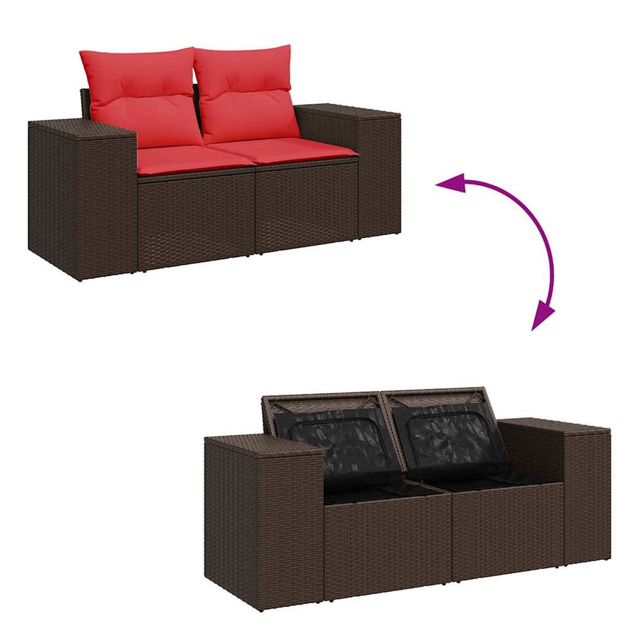 6-delige Loungeset met kussens poly rattan acacia bruin