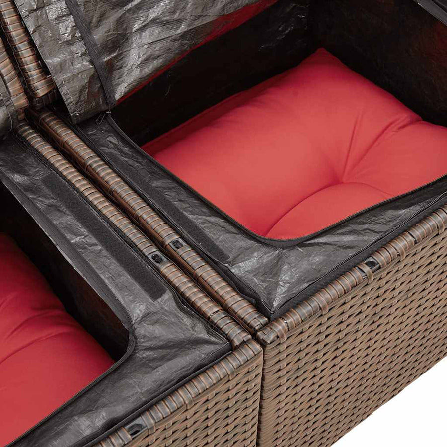6-delige Loungeset met kussens poly rattan acacia bruin