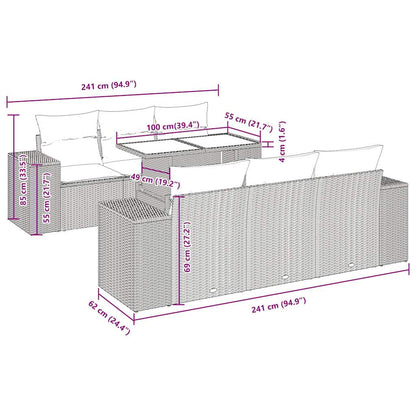 7-delige Loungeset met kussens poly rattan zwart