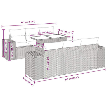 7-delige Loungeset met kussens poly rattan beige