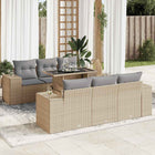 7-delige Loungeset met kussens poly rattan beige