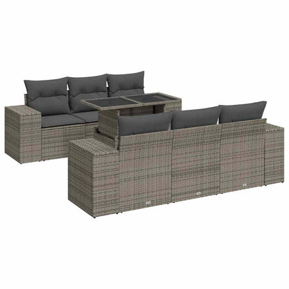 7-delige Loungeset met kussens poly rattan grijs