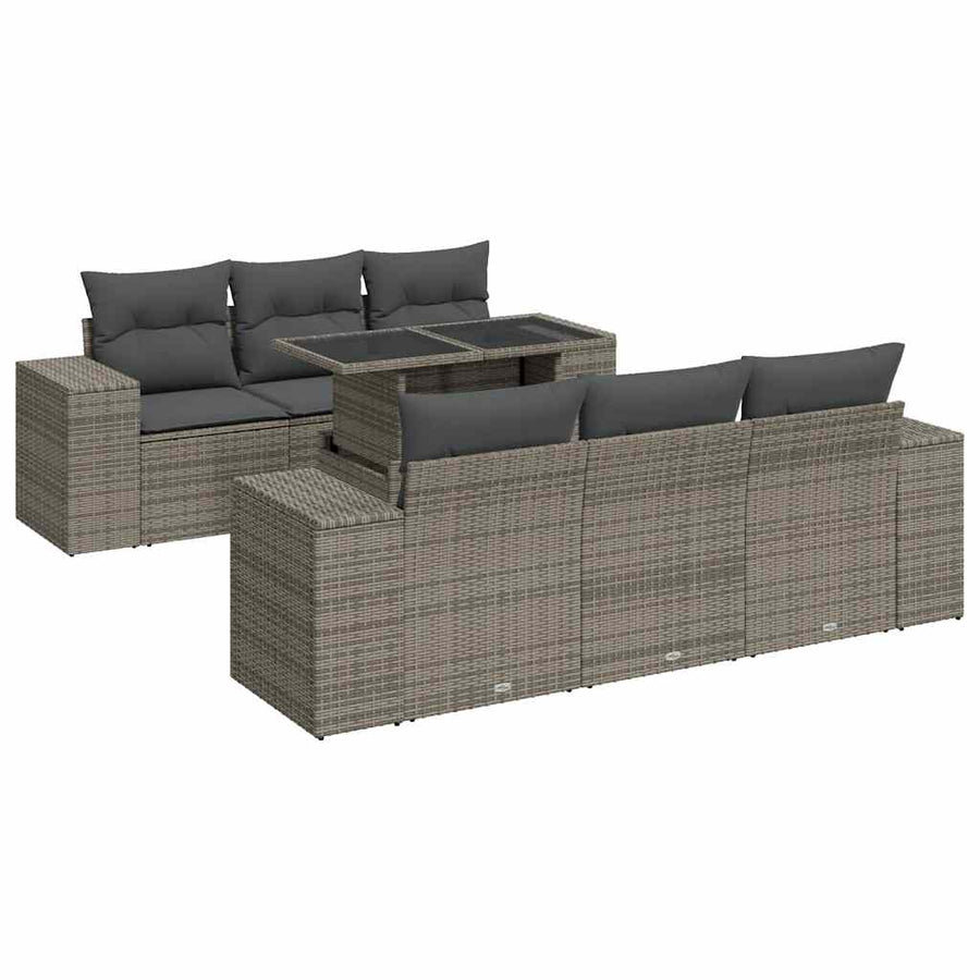 7-delige Loungeset met kussens poly rattan grijs