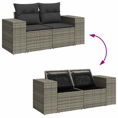 7-delige Loungeset met kussens poly rattan grijs