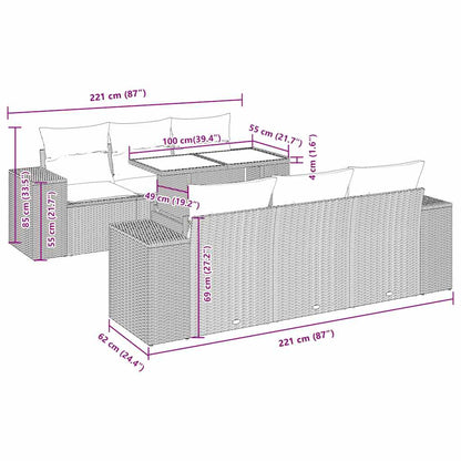 7-delige Loungeset met kussens poly rattan acacia grijs