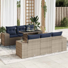 7-piece Lounge Set with Cushions Poly Rattan Acacia Grey