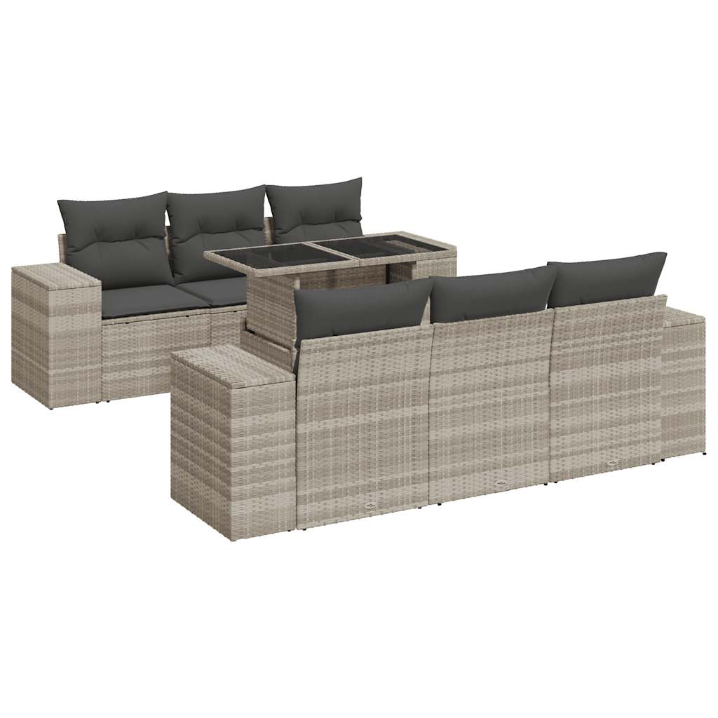 7-delige Loungeset met kussens poly rattan lichtgrijs