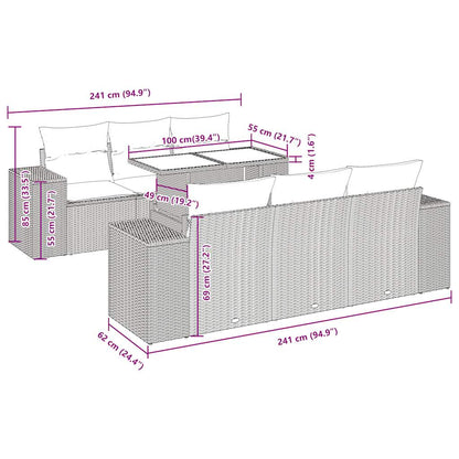 7-delige Loungeset met kussens poly rattan lichtgrijs