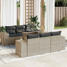 7-delige Loungeset met kussens poly rattan lichtgrijs